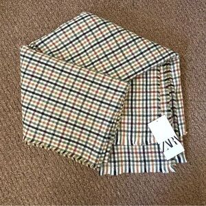 Zara earth toned cashmere like fringed blanket scarf